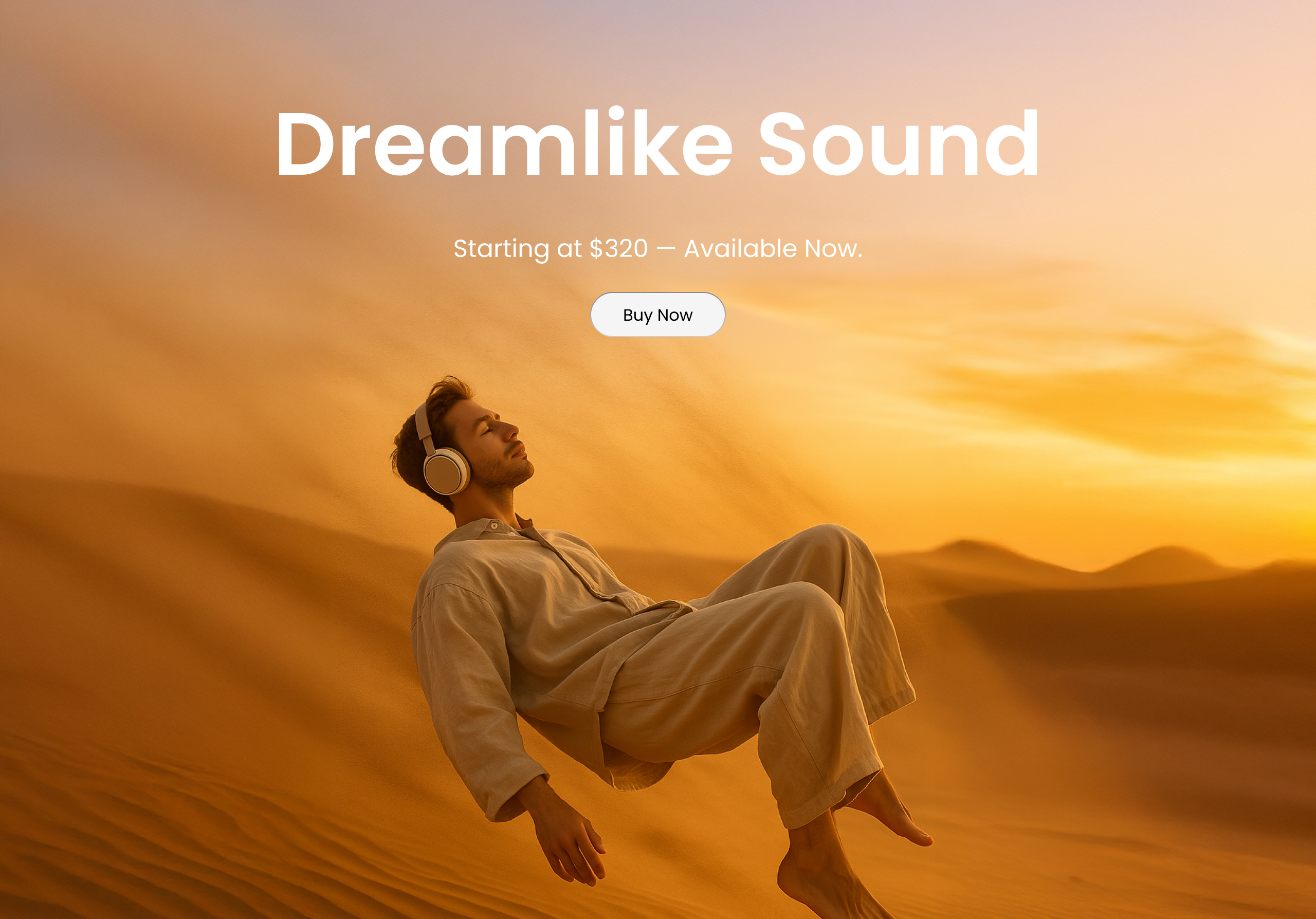 Person floating in desert with headphones